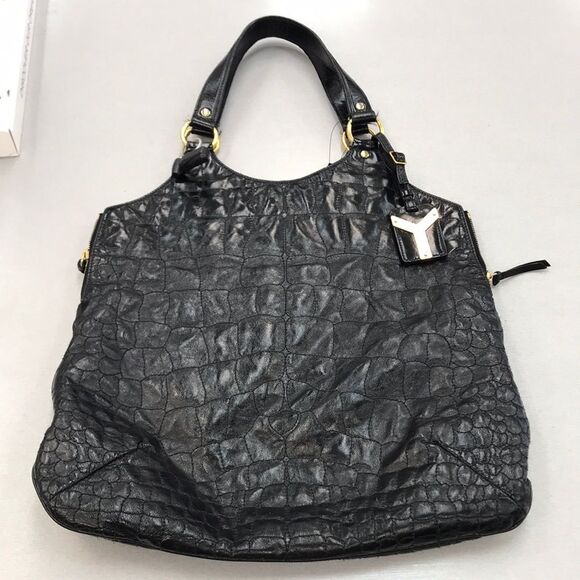 Saint Laurent Black Crocodile-Embossed Shoulder Bag - Picture 1 of 13